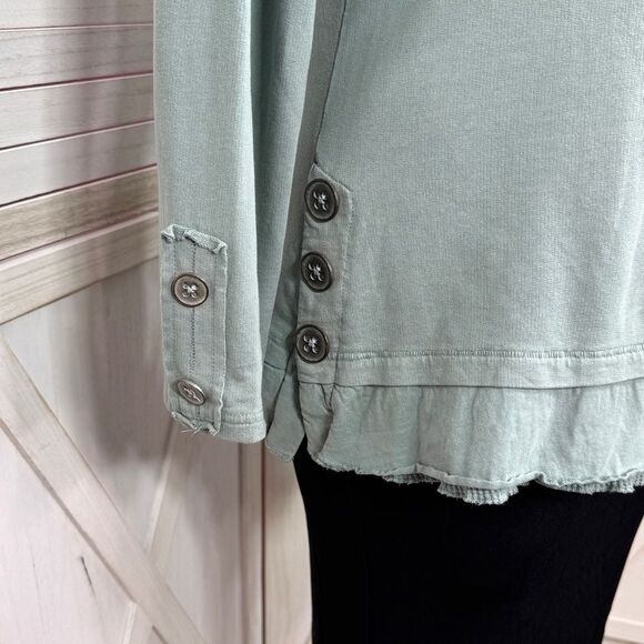 Wild Palms Ruffled Layered Hem Buttons Tunic Top Sage Green Large Cottagecore - Picture 6 of 12